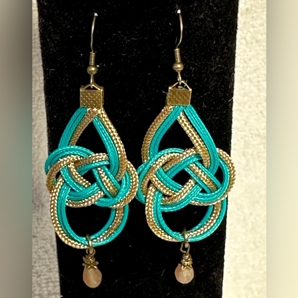 Handmade Paracord Turquoise and Cream Beige Earrings